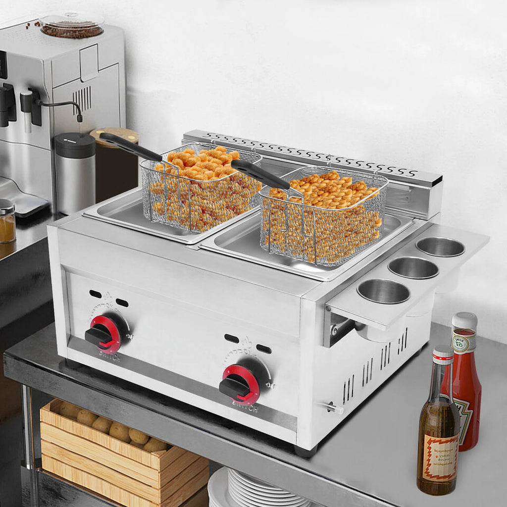 6L*2 Stainless Steel Commercial Countertop Gas Deep Fryer with 2 Basket N812