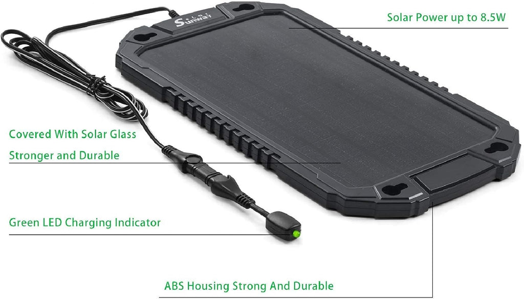 12V 8W Portable Waterproof Solar Car Battery Trickle Charger I733367