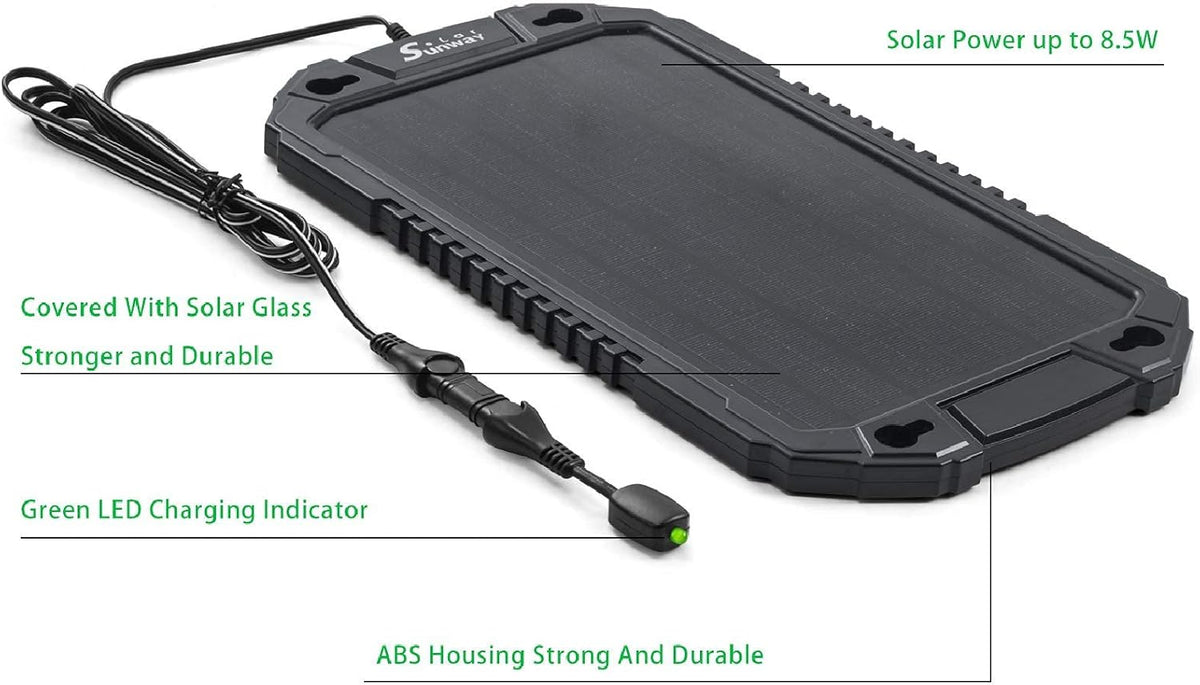 12V 8W Portable Waterproof Solar Car Battery Trickle Charger I733367