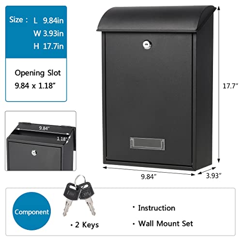 Black Wall Mounted Locking Mailbox with Key Lock T7111