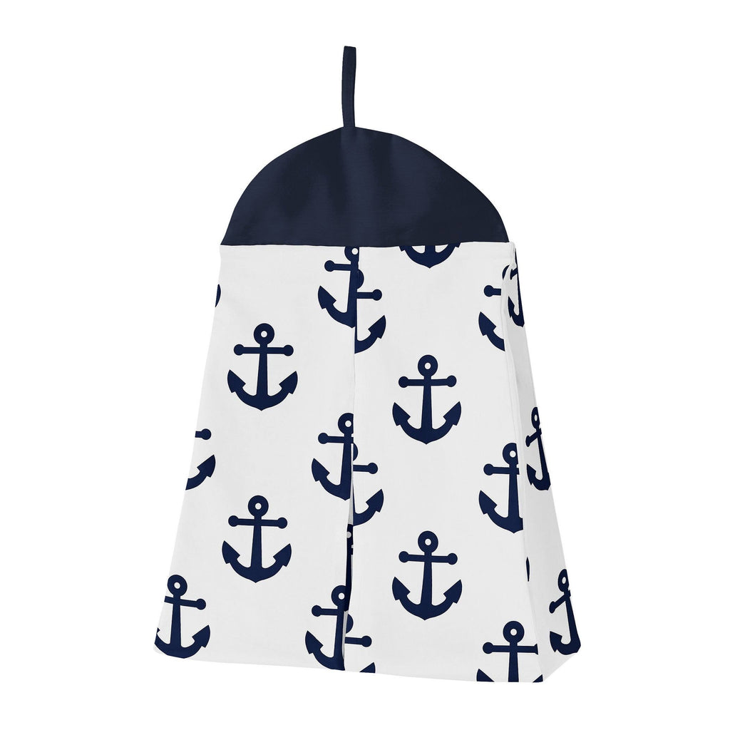 Navy Blue White Anchors 4 Pieces Crib Bedding Set E9697