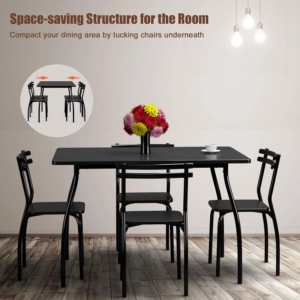 Modern Metal and Wood Rectangular Dining Table Set with 4 Chairs H6042