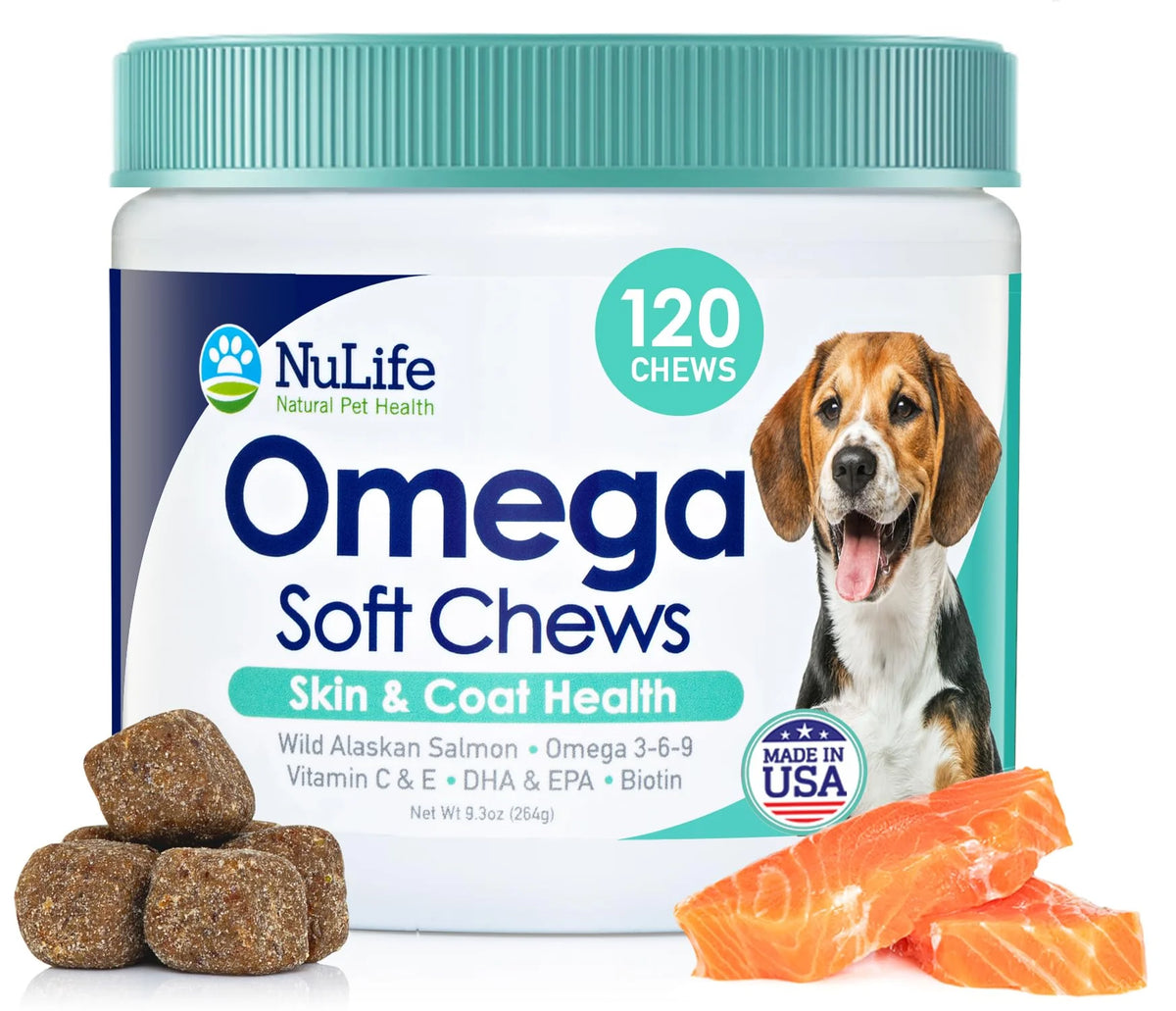 Wild Salmon Dog Chews with Biotin & Vitamin E, Omega 3 6 9, 120 Chews Y47930