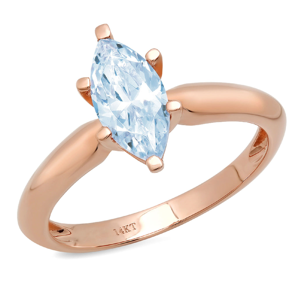 Marquise Cut Blue Topaz 18k Rose Gold Solitaire Ring U824