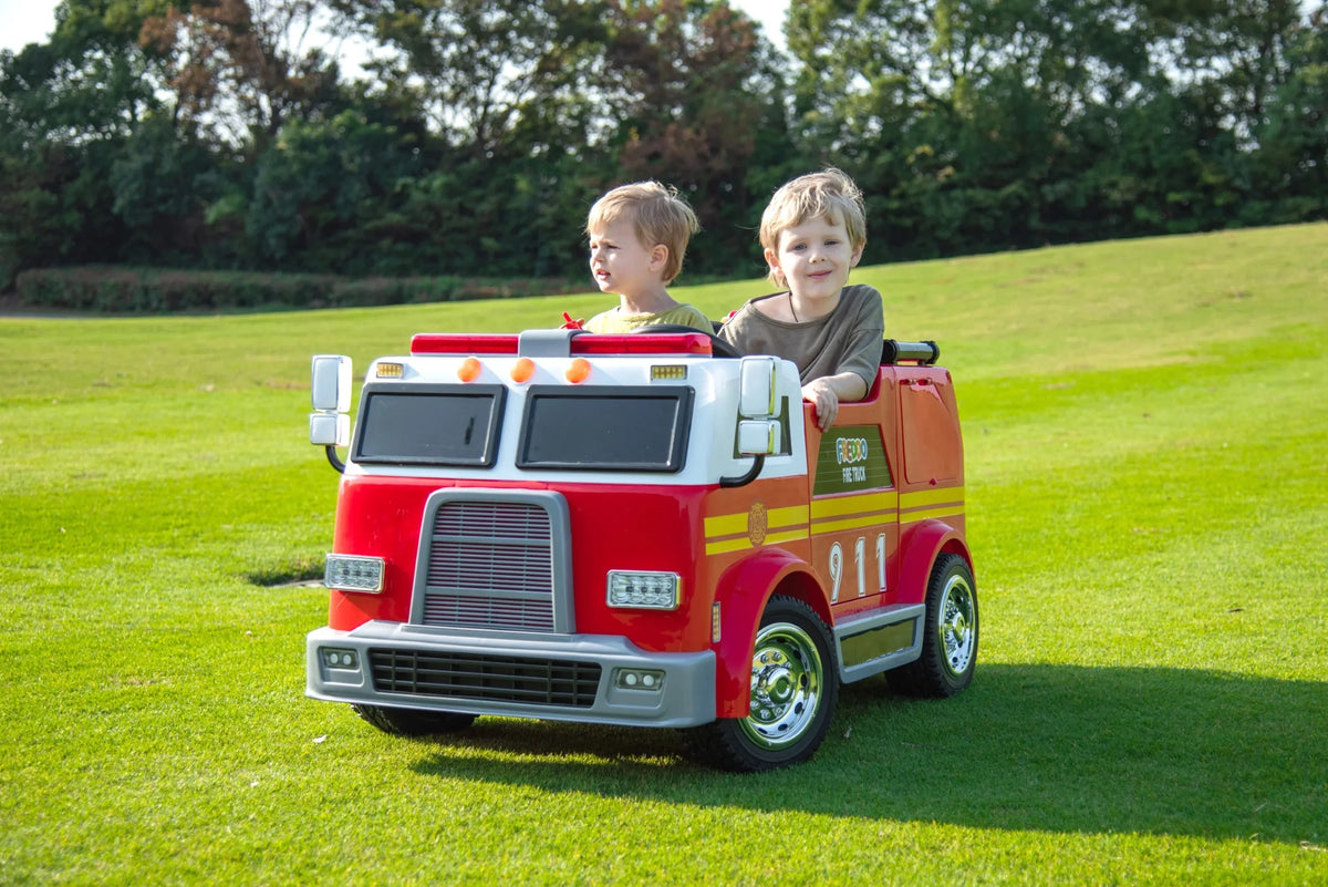 24V 2-Seater Ride-on Fire Truck with Remote Control, LED Lights, Water Gun B852