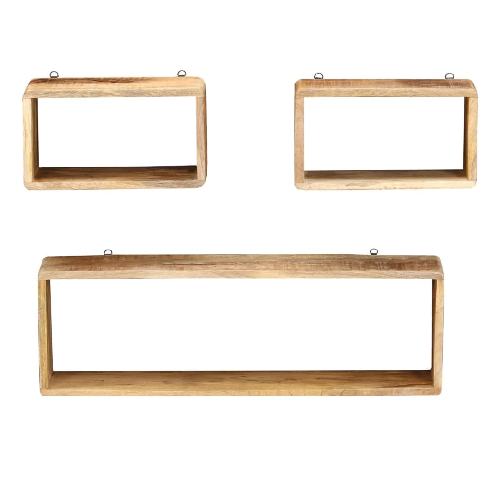 Solid Mango Wood 3 Piece Wall Cube Shelf Set J8520