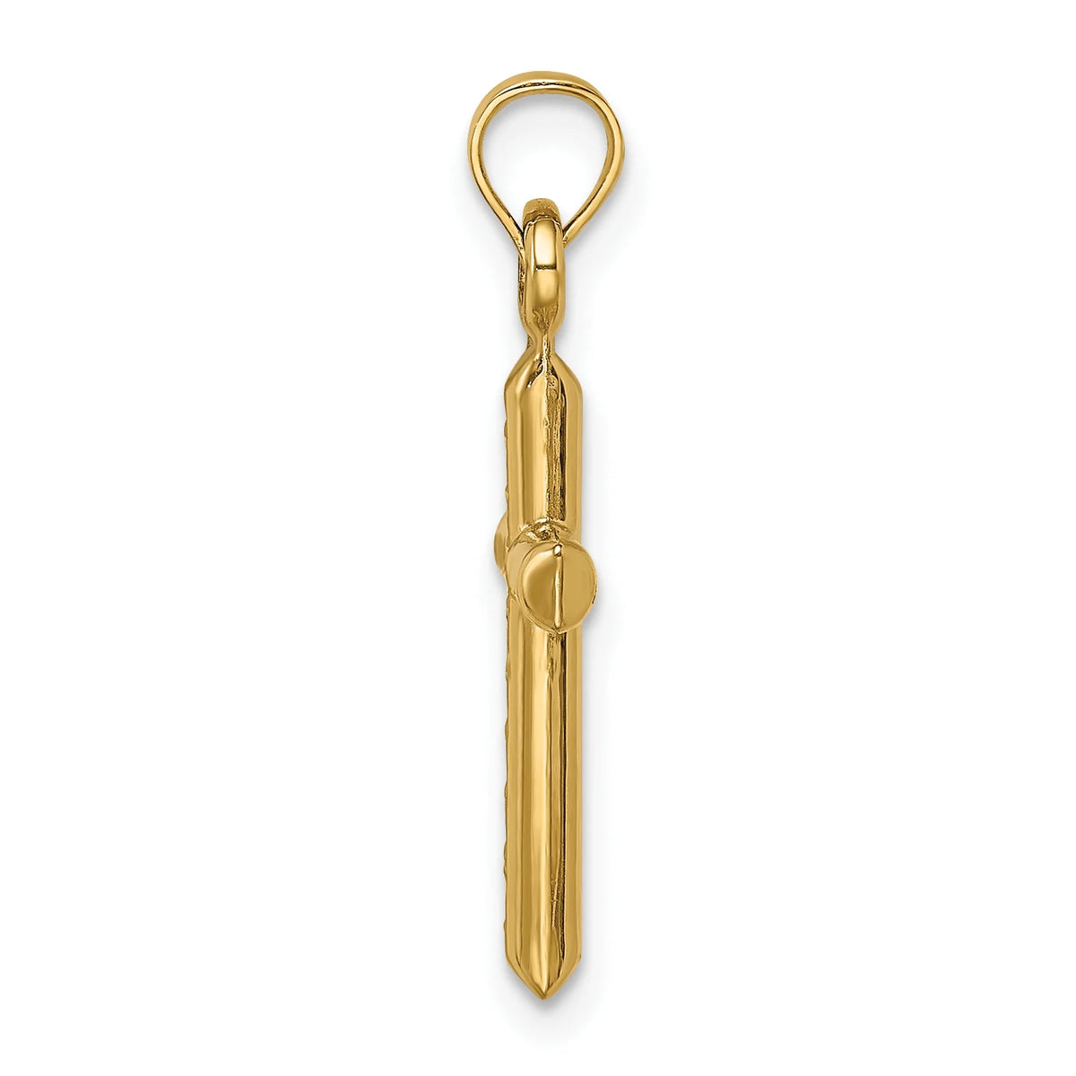 14K Yellow Gold Polished Hollow Diamond-Cut Cross Pendant Charm C4086