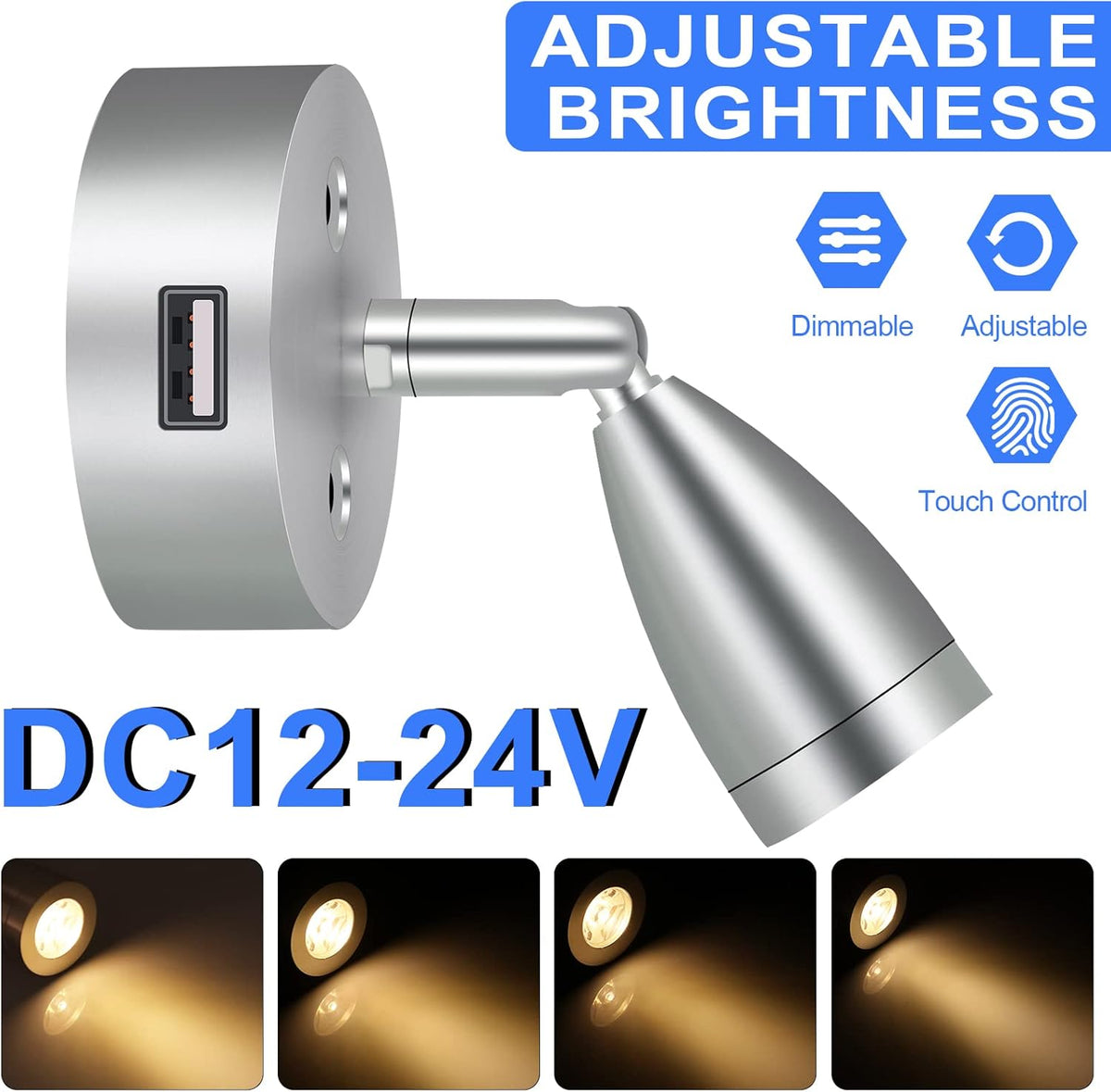 4PCS DC12-24V LED Reading Lamp with USB Port R5301