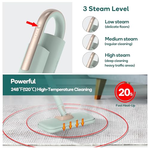 1200W Steam Mop & Detachable Handheld Cleaner with 11 Accessories & 2 Pads T406