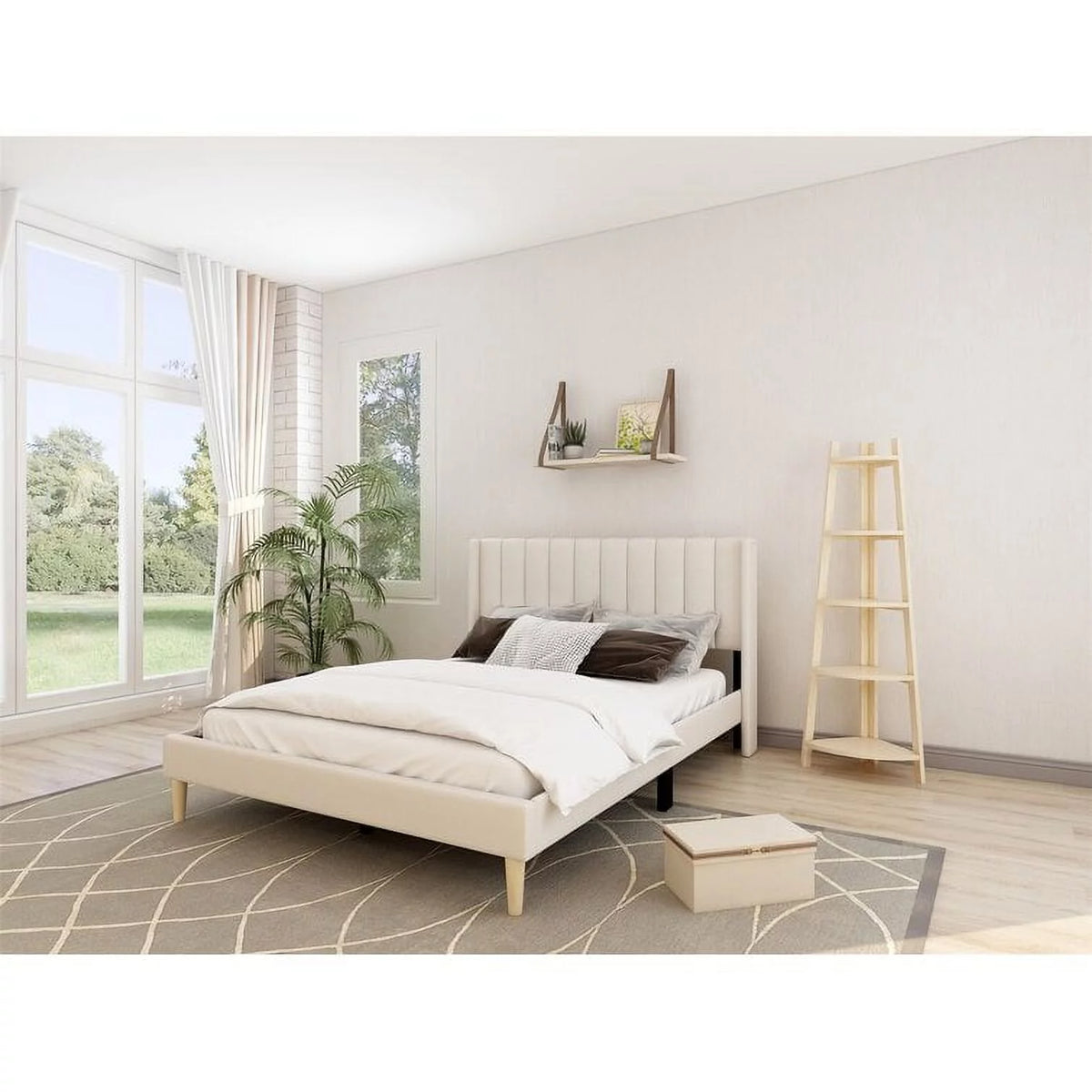 Low Profile Upholstered Platform Bed Full Dark-Grey Velvet N706