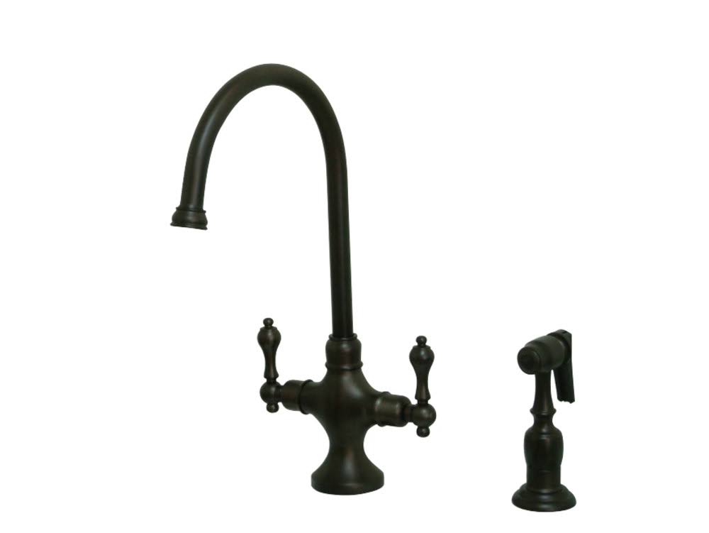 Vintage Double Handle Kitchen Faucet with Side Sprayer Oil Rubbed Bronze R49901