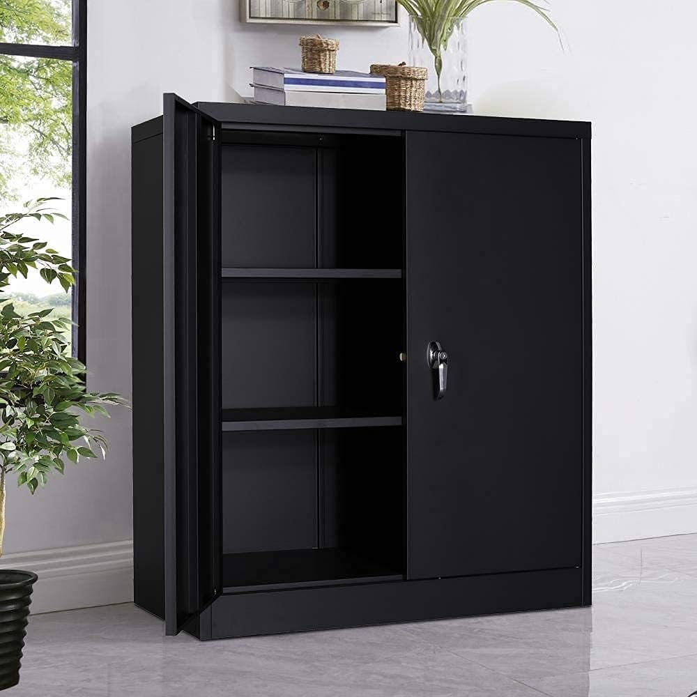Black Metal Storage Cabinet with 2 Adjustable Shelves S38033