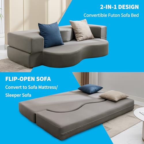 Queen Size Floor Sofa Bed with Memory Foam, Light Gray F744908