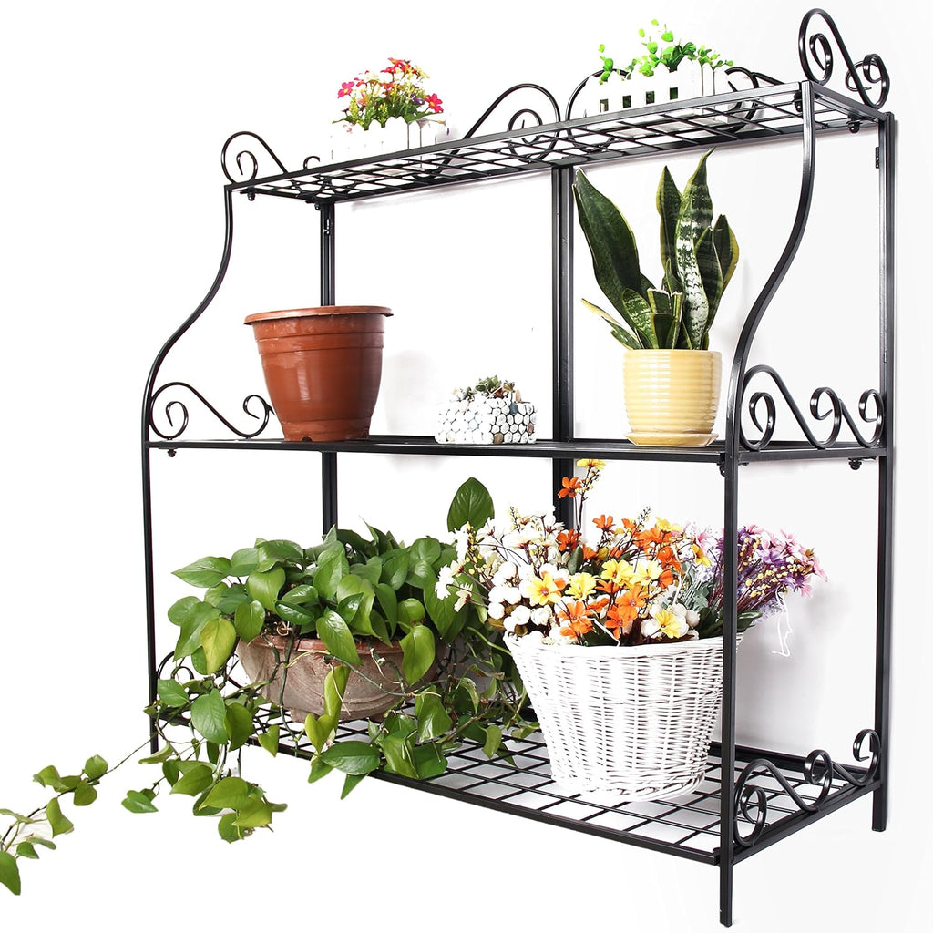Large Flower Stand Plant Display Freestanding Metal 3-Tier Storage Rack A368838