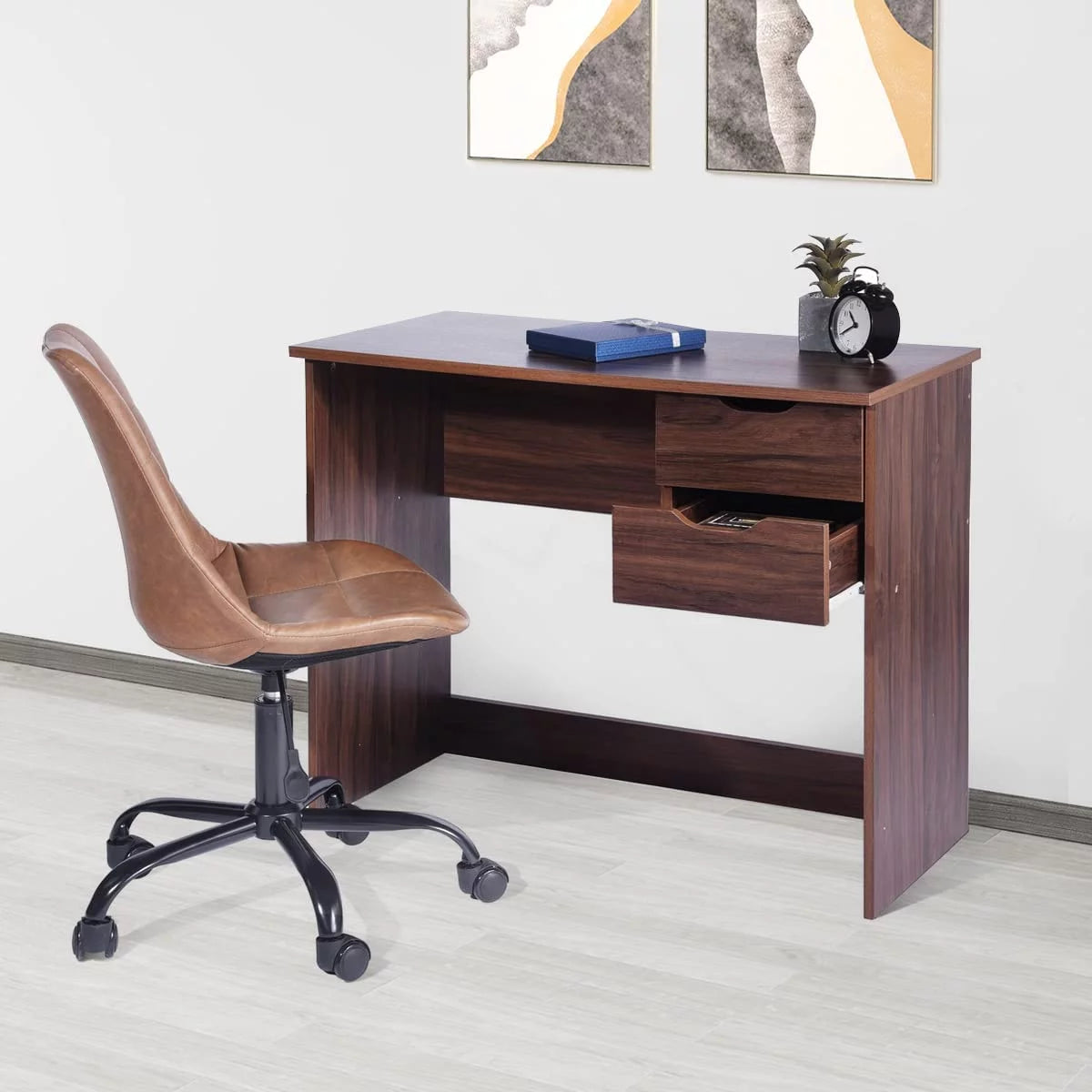 Walnut Computer Desk with Storage Drawers Y532