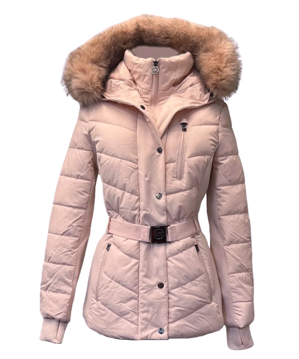 Blush Faux Fur Hooded Puffer Coat H490255