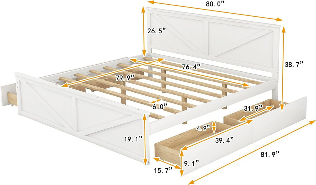 White Storage Bed with Headboard and 4 Drawers Q37084