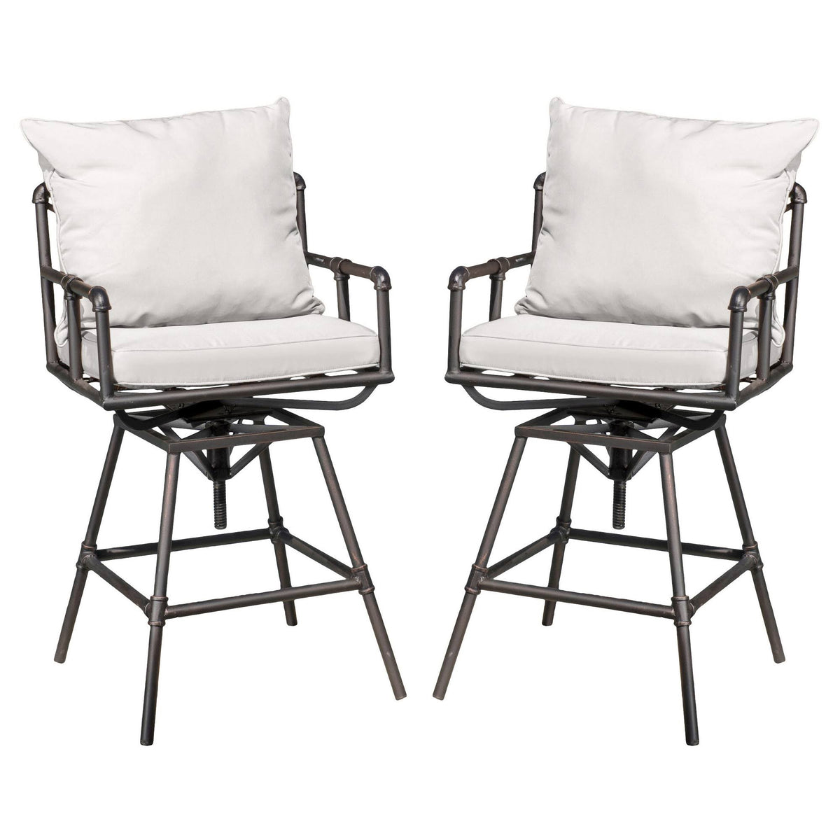 Set of 2 Black Adjustable Iron Barstool with Cushion Y28209