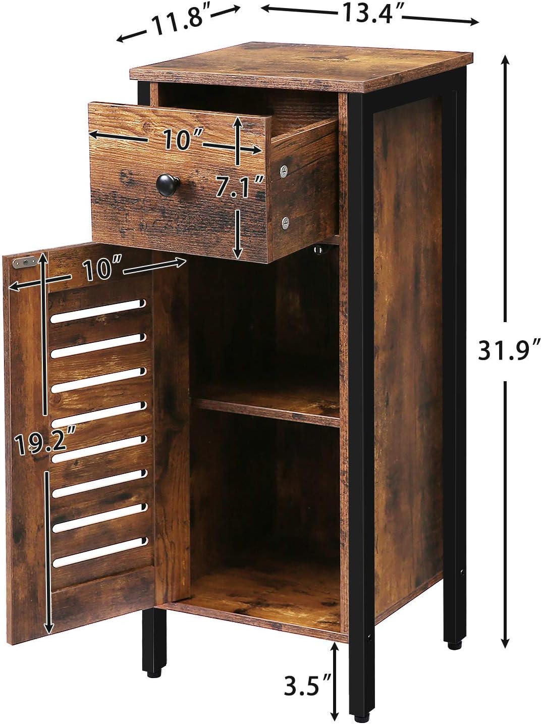 Rustic Brown Storage Cabinet with Drawer and Height-Adjustable Shelves K819229