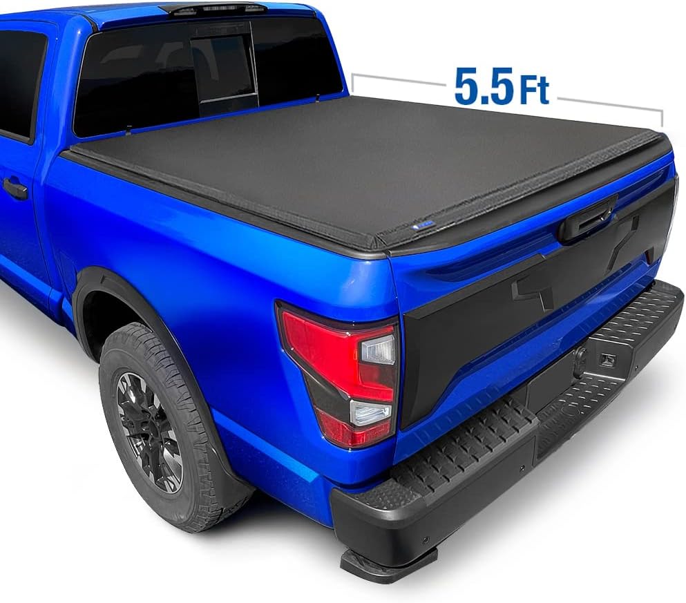 Soft Roll Up Truck Bed Tonneau Cover for 2004-2015 Nissan Titan Fleetside 5.5' Bed, Black Y7445