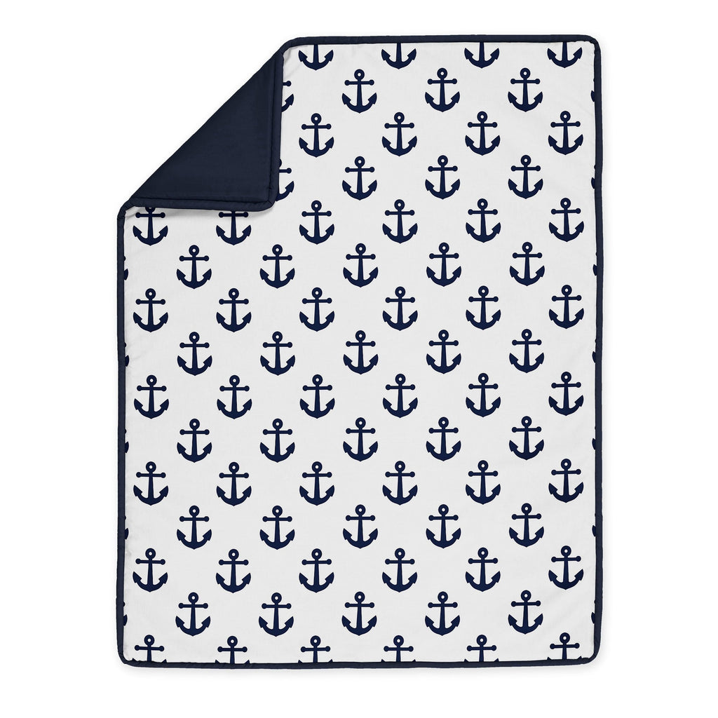 Navy Blue White Anchors 4 Pieces Crib Bedding Set E9697