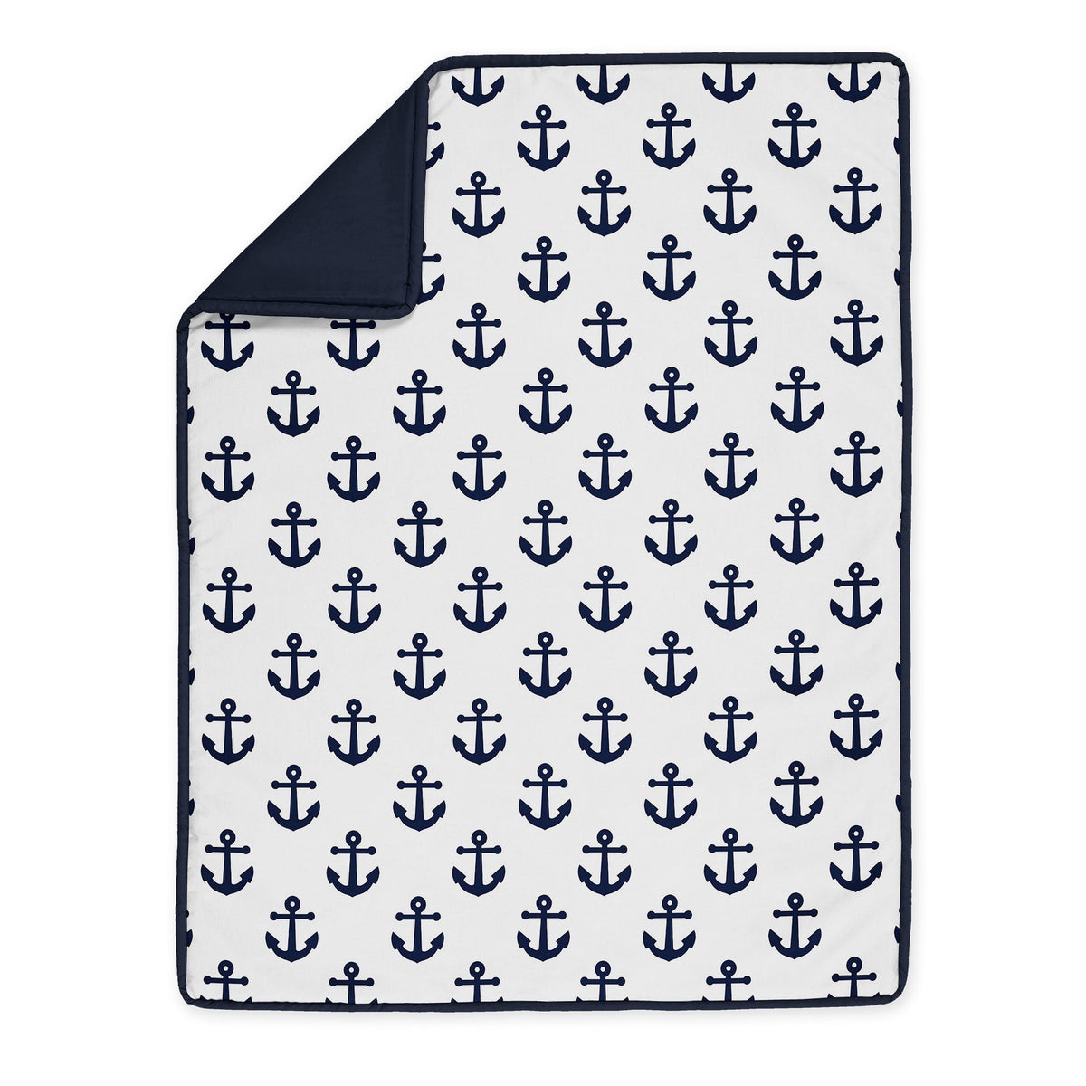 Navy Blue White Anchors 4 Pieces Crib Bedding Set E9697