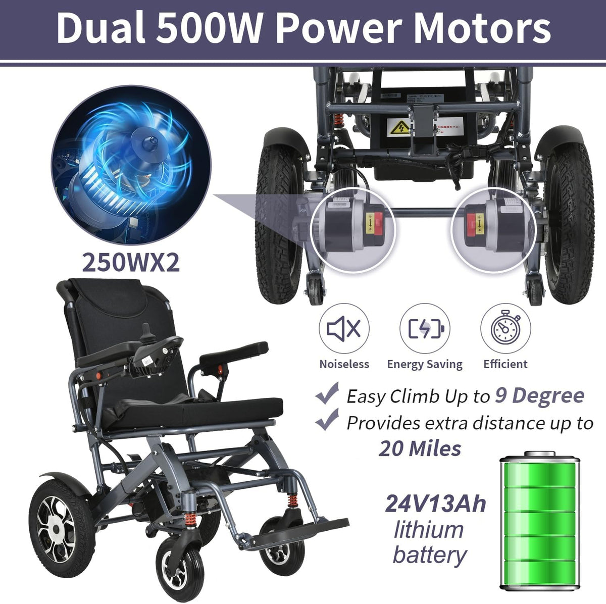 600W Motors Lightweight Foldable All Terrain Electric Wheelchair C91893