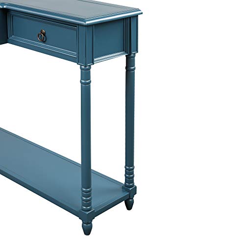 Antique Navy Narrow Console Sofa Table with Drawers and Long Shelf K3111