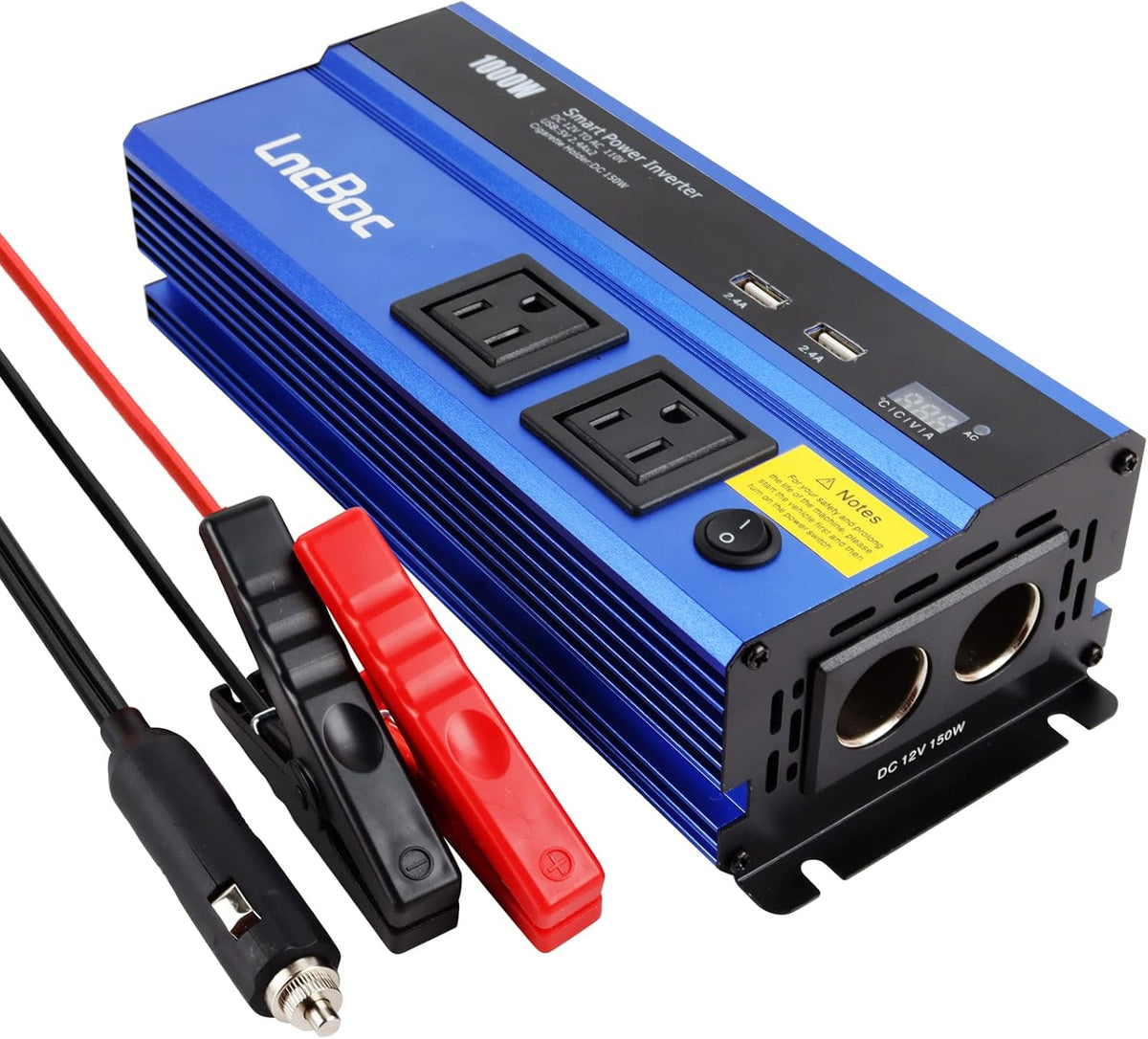 1000W Car Power Inverter DC 12V to 110V AC Converter with Dual AC Outlets and 2.4A Dual USB Ports B49953