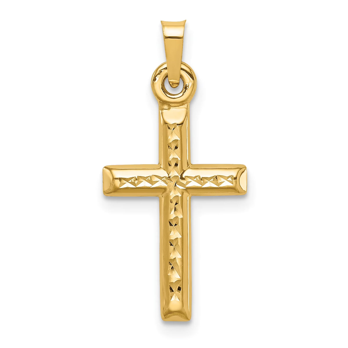 14K Yellow Gold Polished Hollow Diamond-Cut Cross Pendant Charm C4086