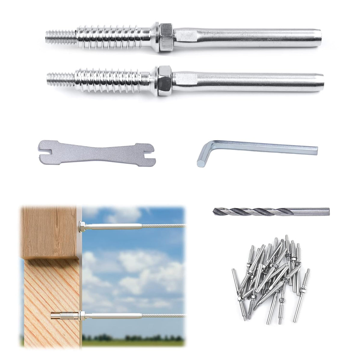 10Pair 3/16 T316 Cable Railing Kit Threaded Stud Hardware Y265