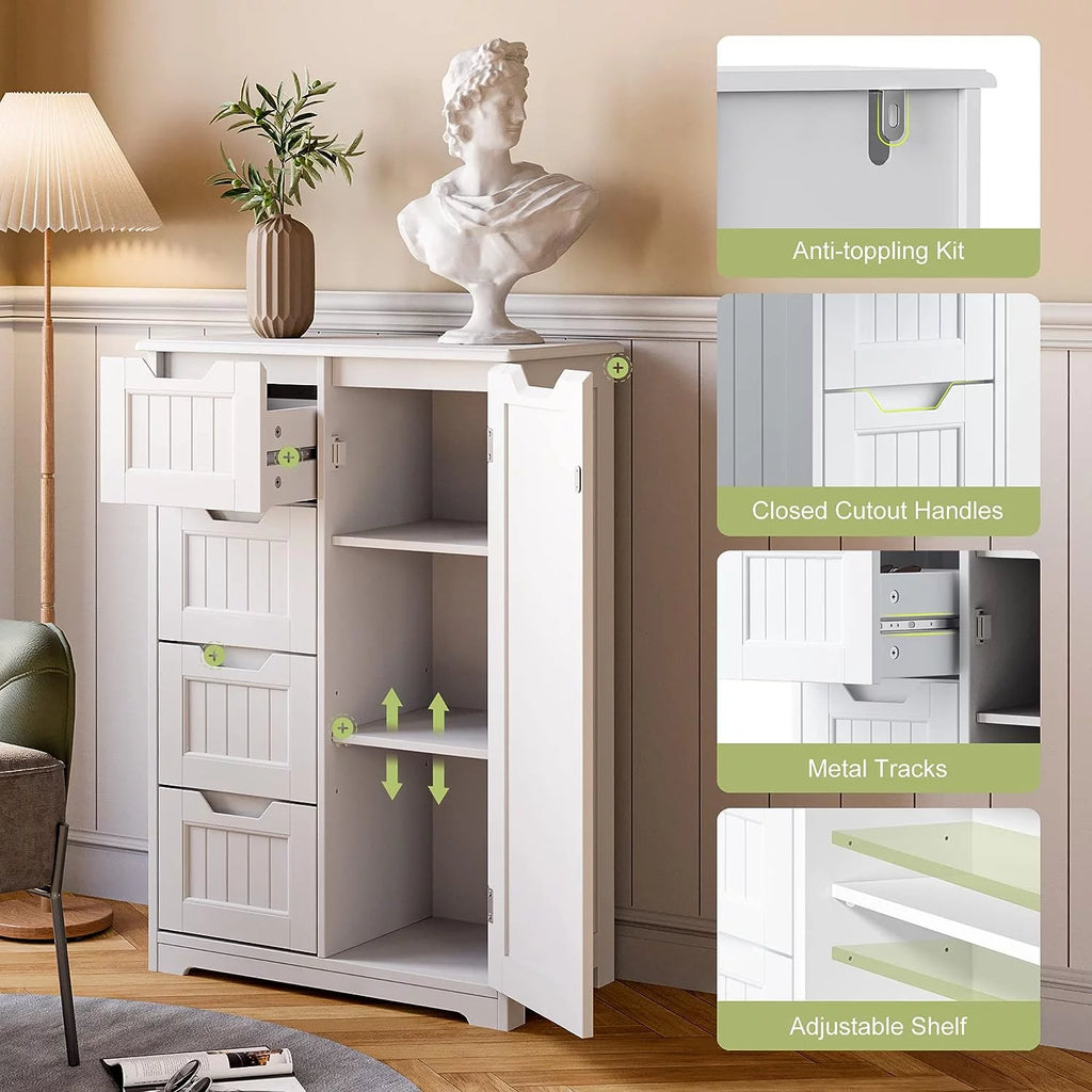 White 33" Wooden Storage Cabinet with 4 Drawers M24217