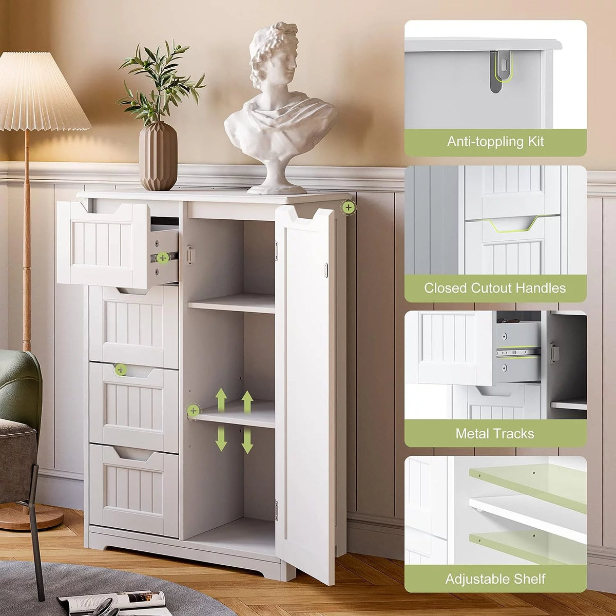 White 33" Wooden Storage Cabinet with 4 Drawers M24217