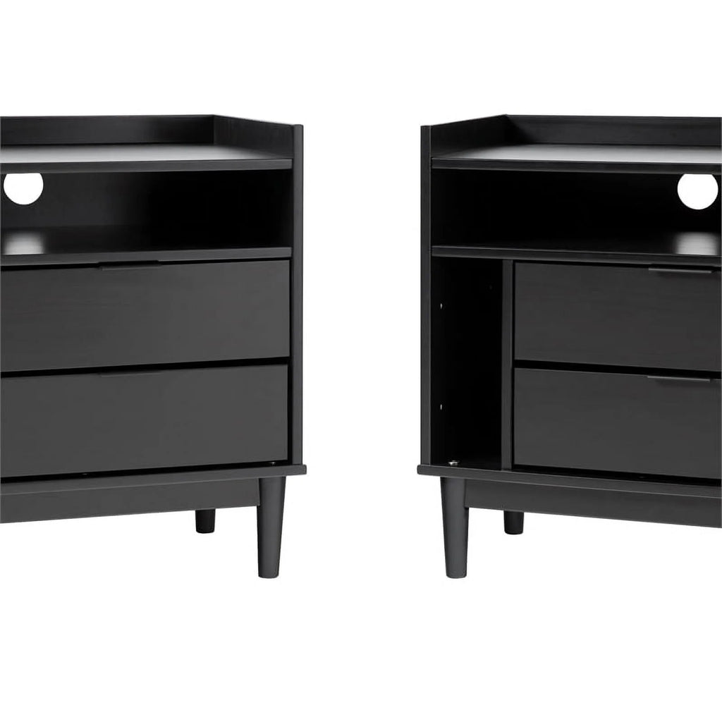 Black Solid Wood 2-Drawer Night Stand K71900