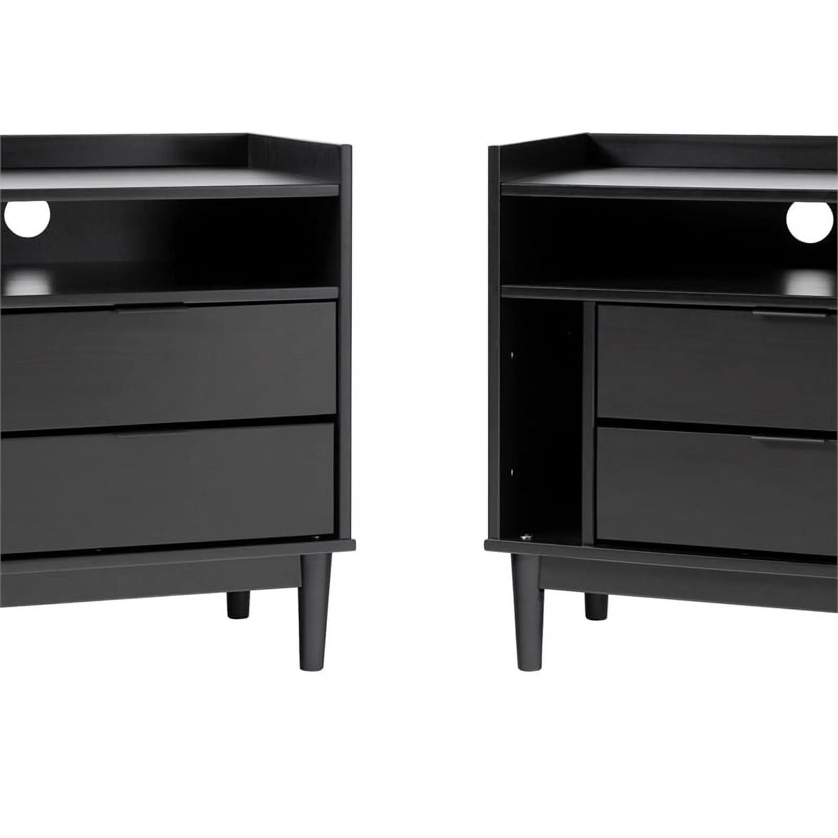 Black Solid Wood 2-Drawer Night Stand K71900