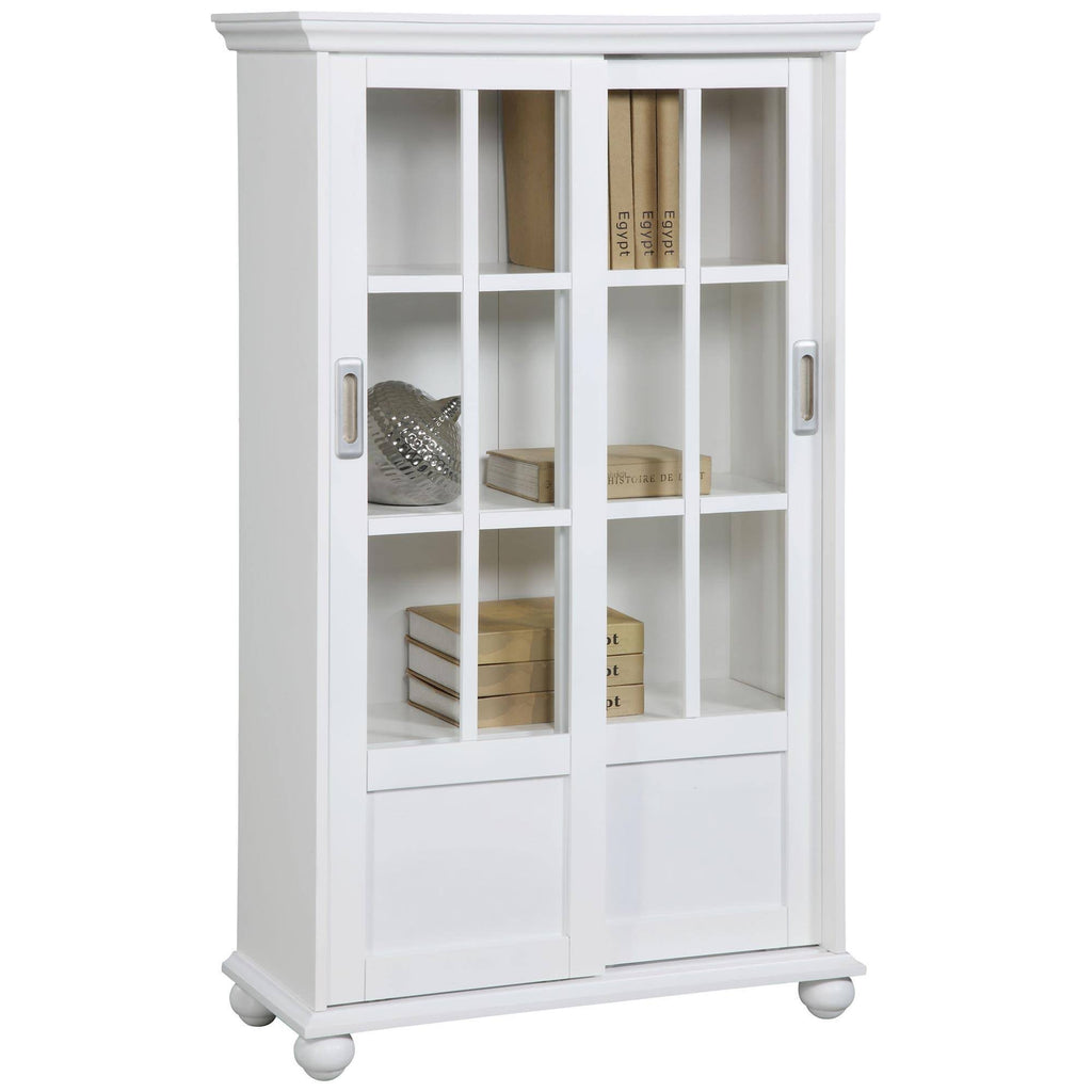 White Bookcase with Sliding Glass Doors Z412530