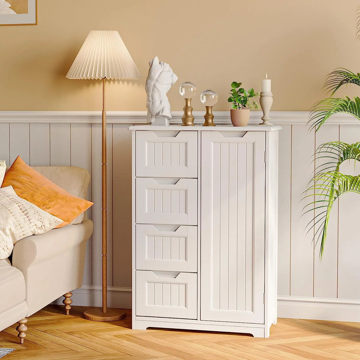 White 33" Wooden Storage Cabinet with 4 Drawers M24217