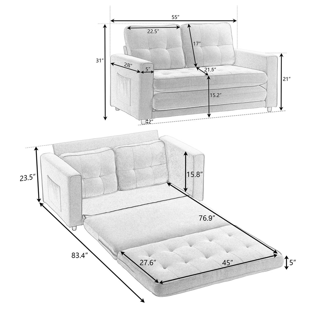 Fabric Sleeper Sofa 3-in-1 Pull Out Bed Folding Sofa R558