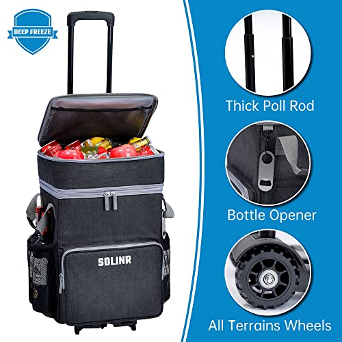Large Rolling Cooler, Leakproof Insulated Soft Cooler Bag with Wheels and Handle E5553