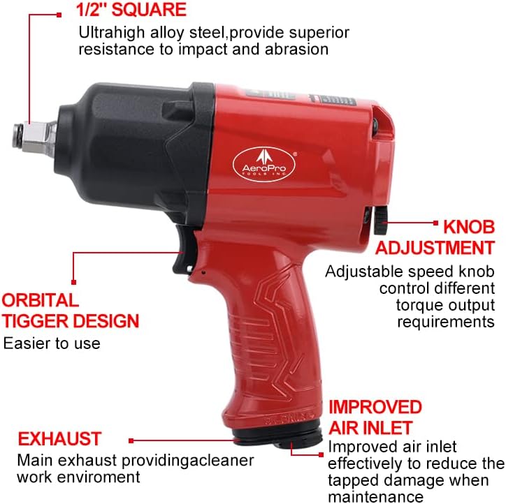 1/2-Inch Aluminum Air Impact Wrench Twin Hammer 1000FT-LB Pack of 2 V40061