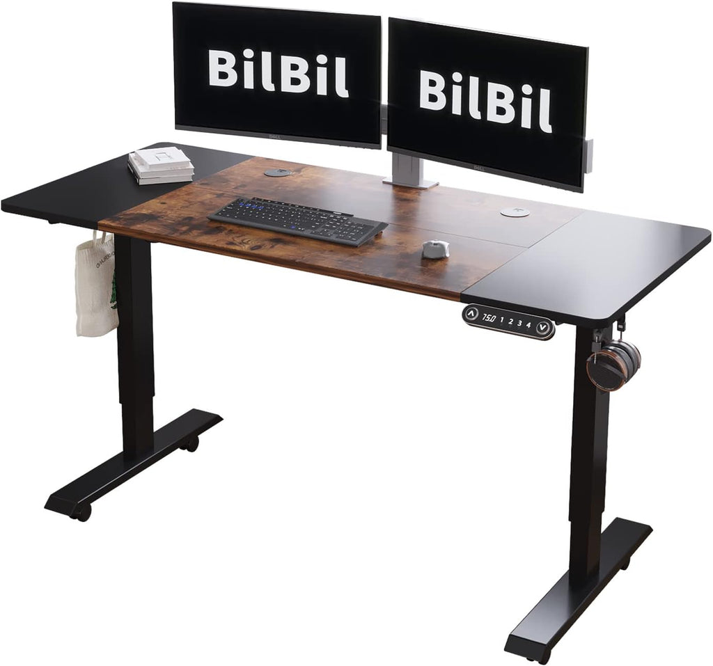 Black Frame Rustic Brown Top Height Adjustable Electric Standing Desk V3126