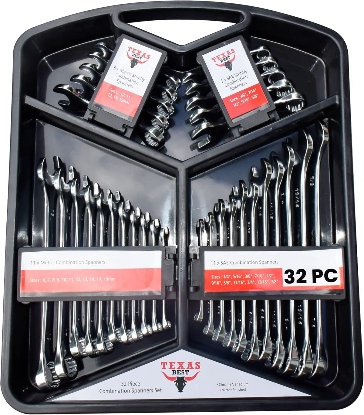 32 Pc Chrome Vanadium Steel Combination Wrench Set C84827