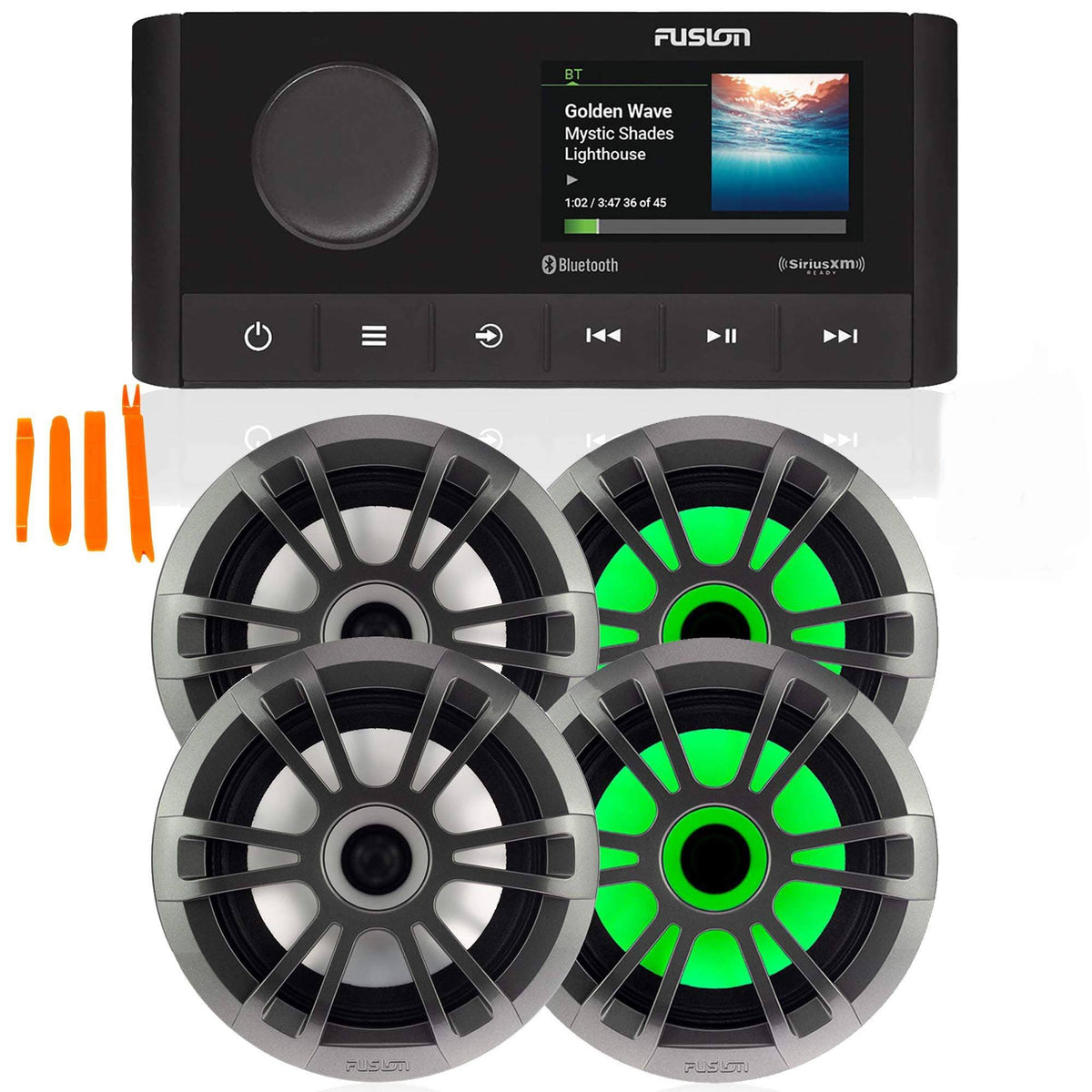 Marine AM/FM/BT Stereo with 2 Pair 6.5" Shallow Mount RGB Speakers Q608519