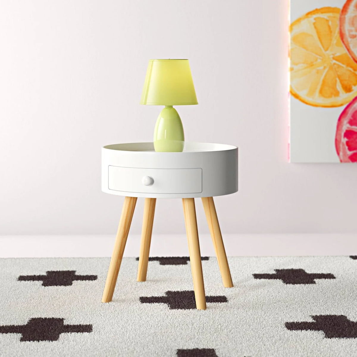 Modern Coffee Table with Drawer, Wood Legs, White, 18" H S74399