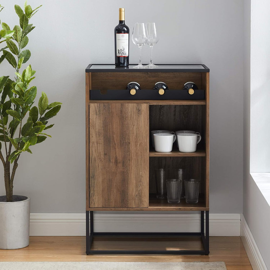 Rustic Oak Wood and Glass Bar Cabinet N1758