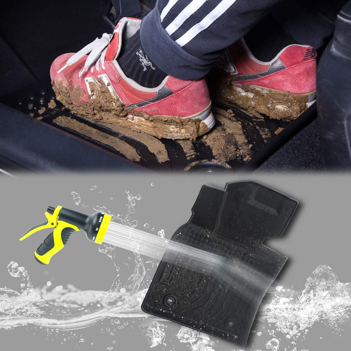 Black Heavy Duty All Weather Front and Rear Car Floor Mats A1595