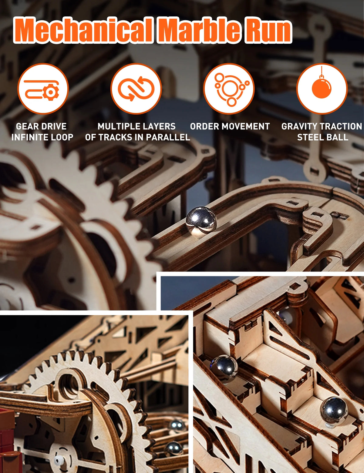 3D Wooden Puzzles Marble Run Model Building Kits with Motor G878