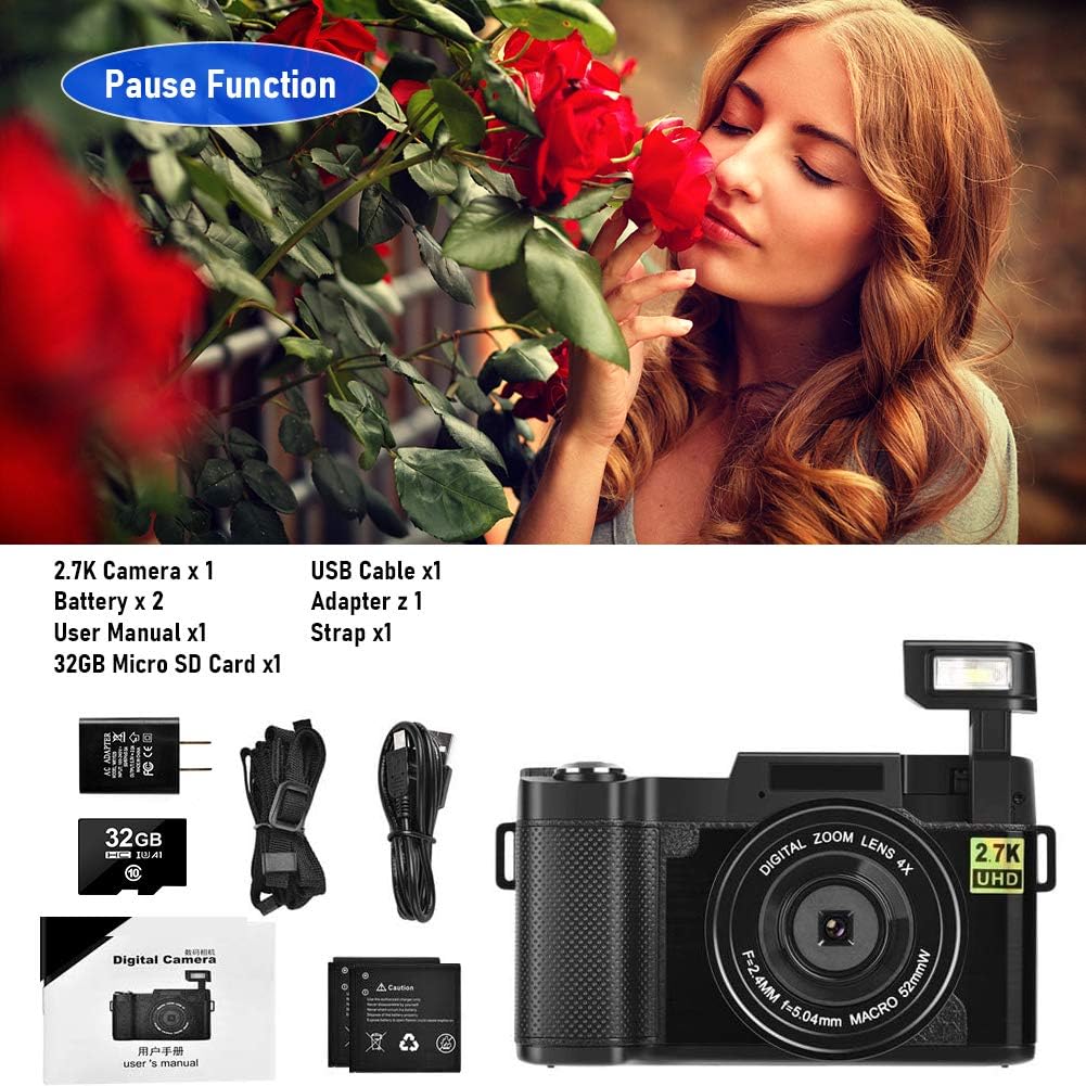 2.7K Vlogging Camera with Flip Screen and 32GB Memory Card A173