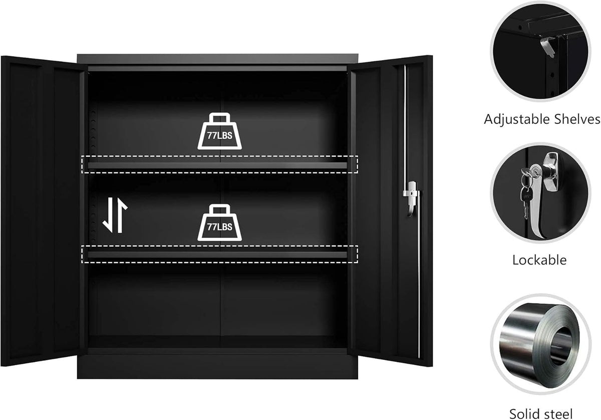 Industrial Metal Storage Cabinet with Doors, Locking Steel Cabinet with 2 Adjustable Shelves M943202