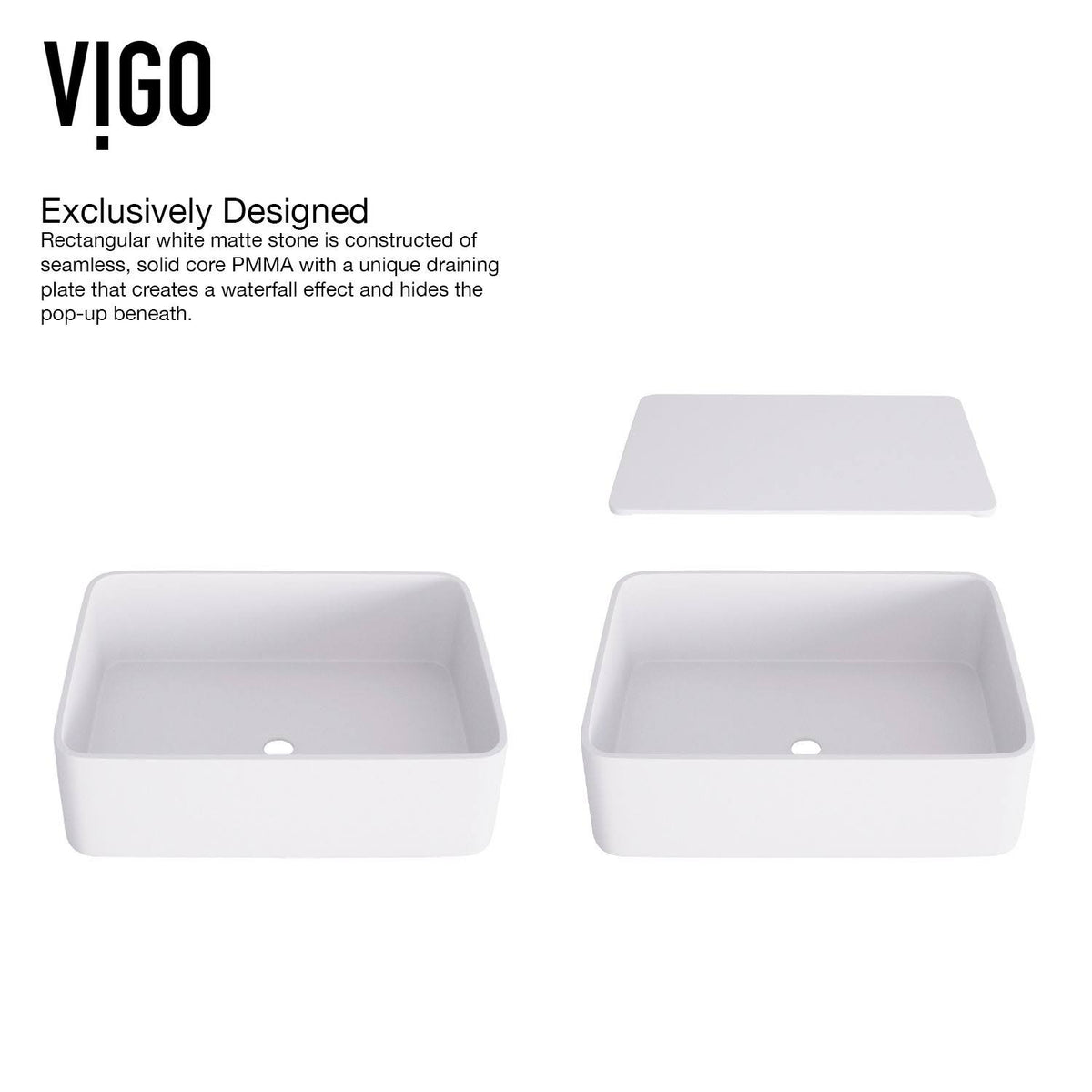 White Rectangular Vessel Bathroom Sink with Chrome Faucet and Pop-Up Drain D8695